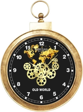 Ceas De Perete Vintage Auriu Cu Roți Dințate Și Design Hartă Mondială 75x60cm