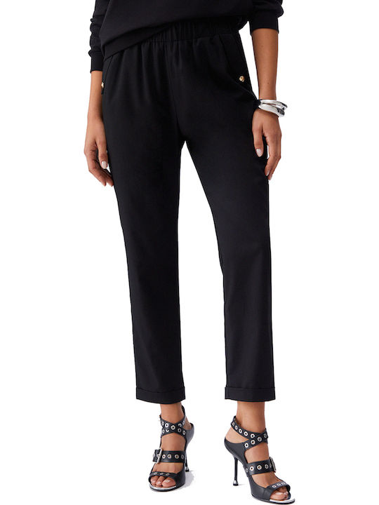 Women's Fabric Trousers with Rubber Band Black