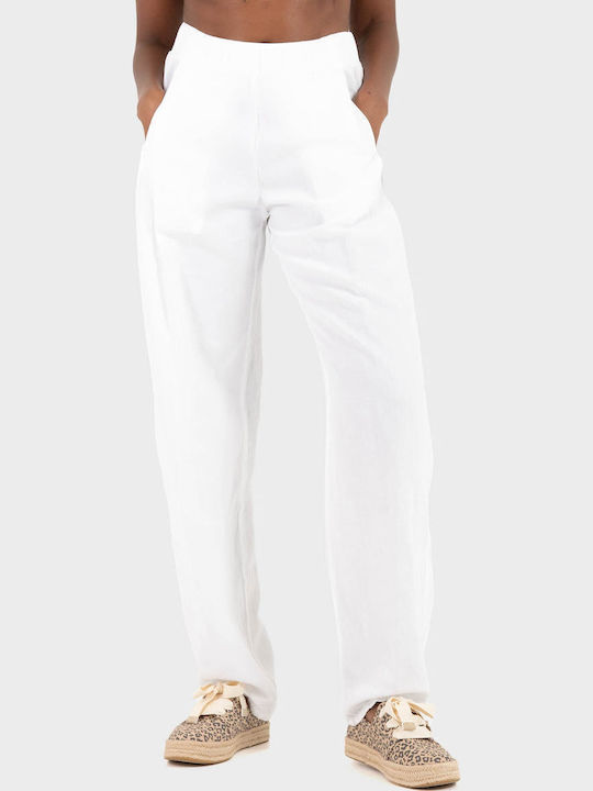 Women's Fabric Trousers in Carrot Fit White