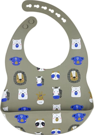 Queen Mother Animals Waterproof Silicone Baby Bib with Pocket Dark Gray