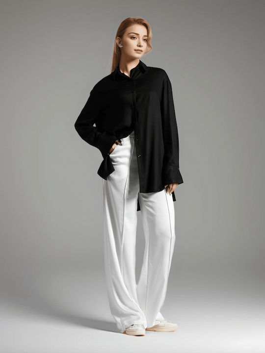 Long Sleeve Women's Denim Shirt Black