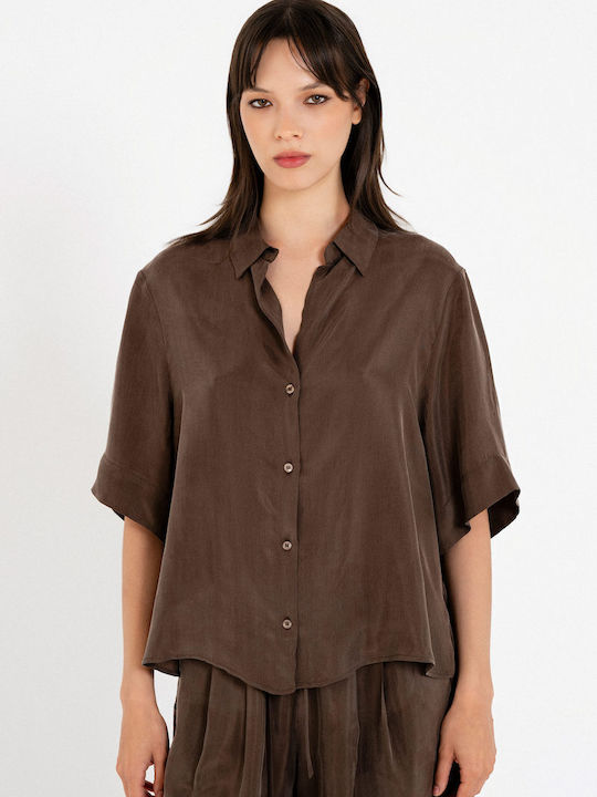 Short Sleeve Women's Shirt Brown