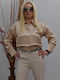 Long Sleeve Women's Satin Shirt Beige