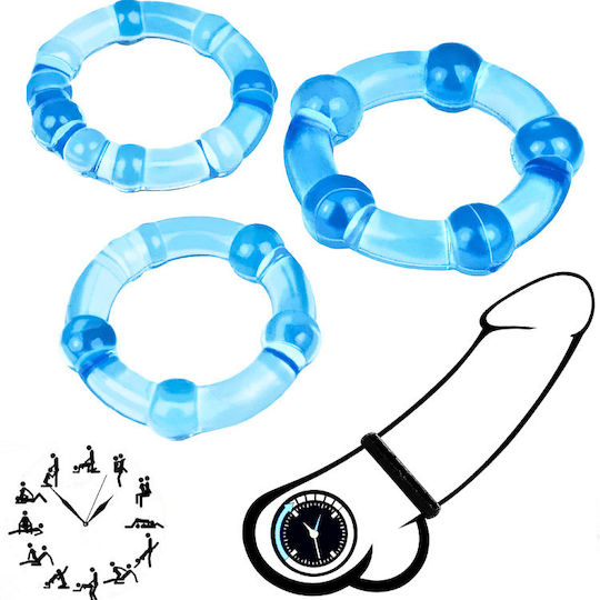 Smd Stay Hard Penis Beaded Rings Set Comfort Fit Beaded Δαχτυλίδια Στύσης Σιλικόνης Light Blue 3τμχ