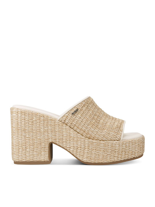 Damen Pantoletten mit Hoch Absatz in Beige Farbe