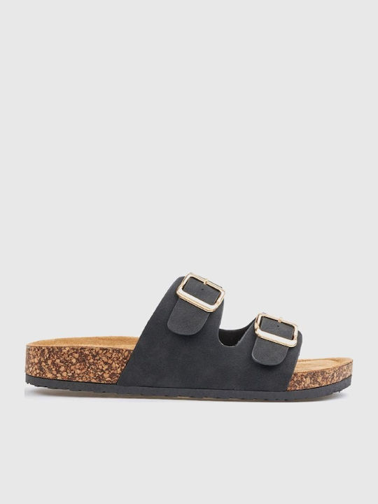 Verde Verde Damen Flache Schwarze Sandalen