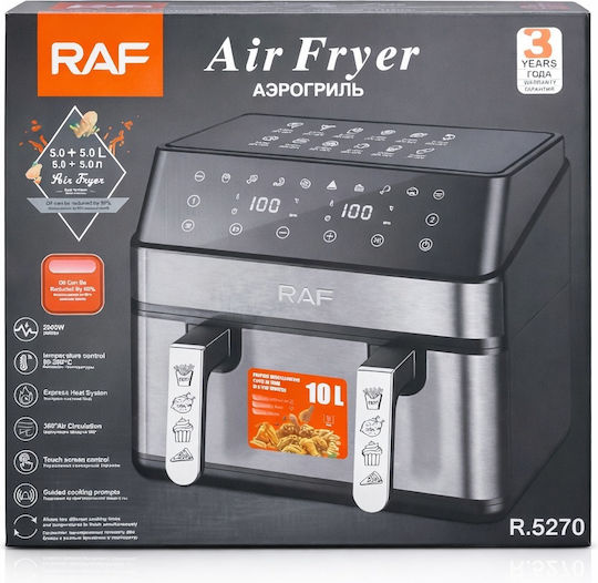 Raf Air Fryer με Διπλό Αποσπώμενο Κάδο 10lt Ασημί R.5270