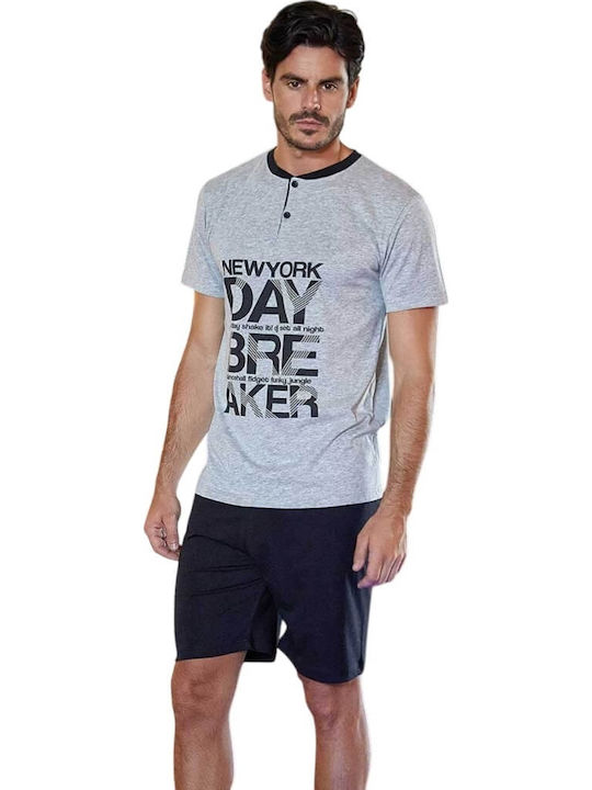 Enrico Coveri Sommer Herrenpyjama Bluse Grau Melange
