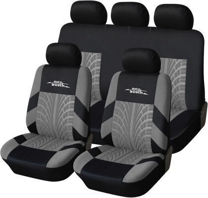 Car Seat Covers Design 16007 Grey Black Set 9 Pieces Oem