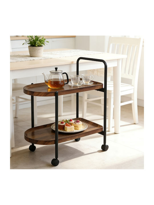 Oval Side Table Whelea Wooden with Wheels Walnut-Black W60xL40xH69cm