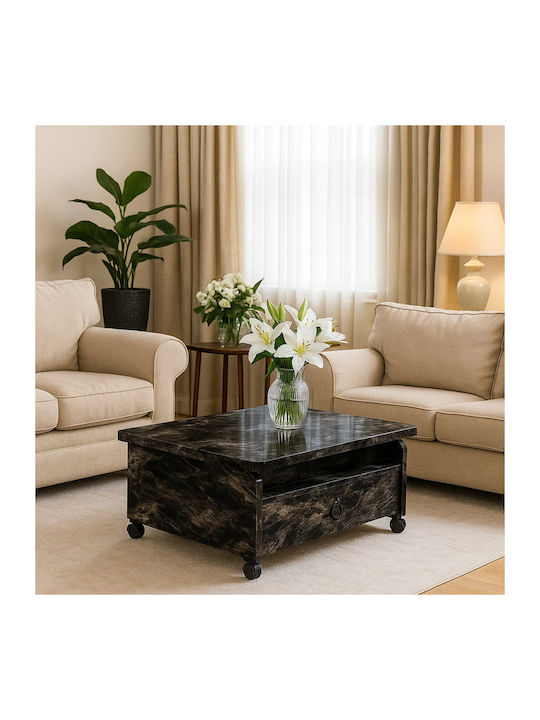 Main Coffee Table Black Marble with Drawers Foldable 90x60x35cm