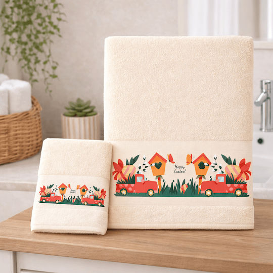 Astron Italy Set of Bath Towels 2 pcs Happy Easter Weight 500gr/m²