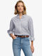 Long Sleeve Women's Denim Shirt Navy/White Striped