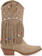 Suede Women's Ankle Boots Cowboy with Medium Heel Beige