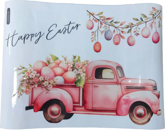 Αυτοκόλλητο Βιτρίνας 30x40cm Happy Easter Κόκκινο Φορτηγάκι Αυγά 1 Τεμάχιο