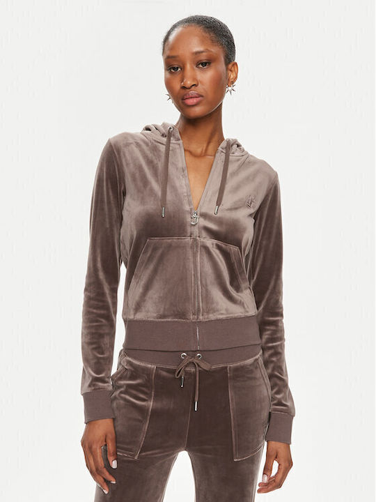 Long Women's Hoodie Cardigan Brown