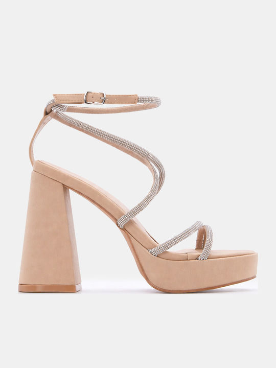 Luigi Fabric Sandals with Strass Beige