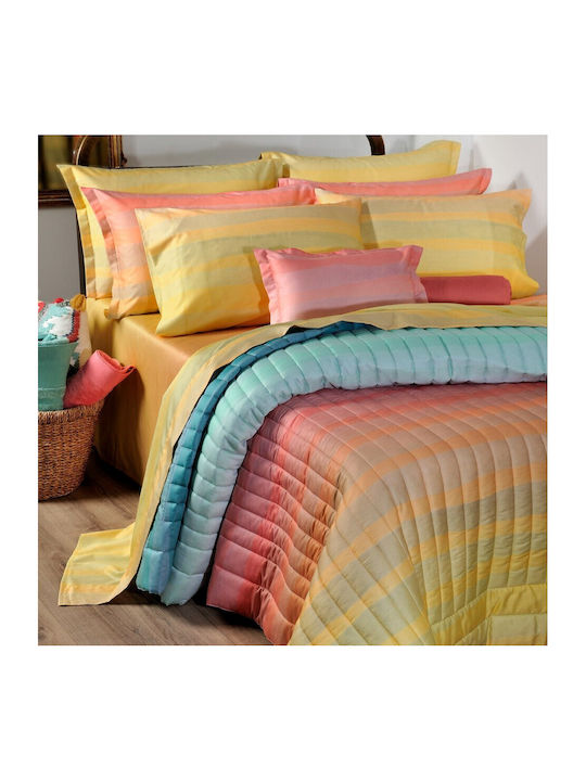 Down Town Home Down Town Home Cotton Satin Duvet Cover Set 245x235cm Super King with 2 Pillowcases Burano S861 Yellow