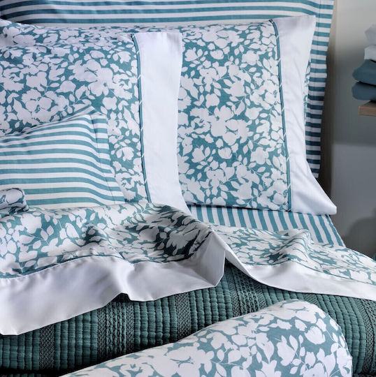 Down Town Home Elvira S875 Cotton Satin Duvet Cover Set 170x240cm Single with Pillowcase Petrol