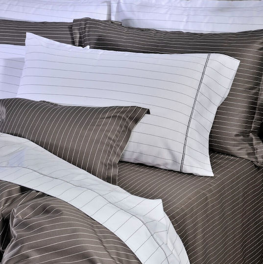 Down Town Home Set Duvet Cover Cotton King Size with 2 Pillowcases 260x250cm Pin Stripe S884 D.grey