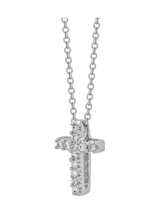 Kiriakos Gofas Women's White Gold 9K Double Sided Cross with Chain