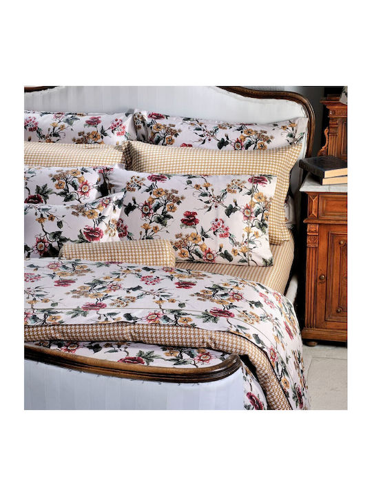 Down Town Home Set Duvet Cover Cotton Satin 170x240cm Single with Pillowcase Flower Beige Flower