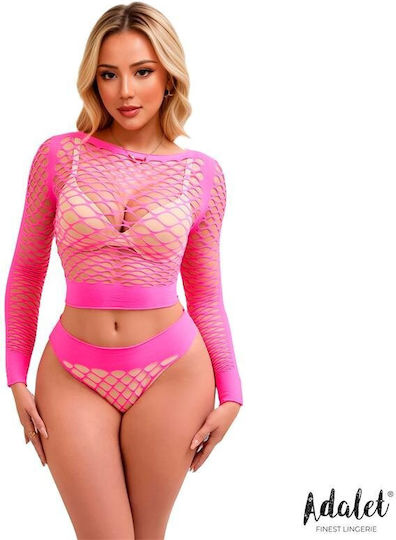 Yara Long Sleeve Fishnet Set Pink Fluor One Size