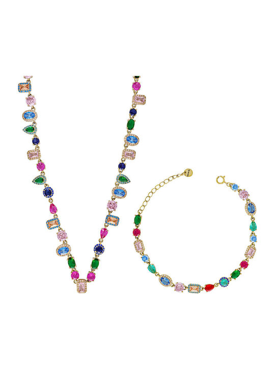 Luxenter Luxenter Schmuckset mit Halskette und Armbänder aus Silber Vergoldet mit Steinen