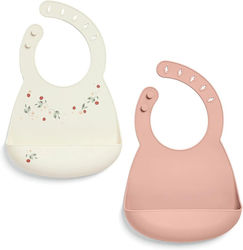 Mamas & Papas Wasserdichtes Baby Lätzchen aus Silikon mit Verschlussart mit Taste Weiß-Beige 2 Stück