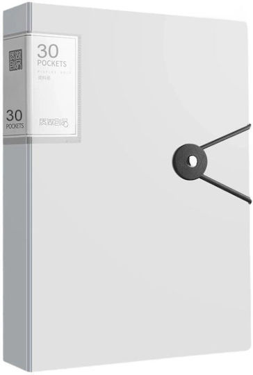 Document Storage Folder A4 30 Transparent Pockets Internal Clip White
