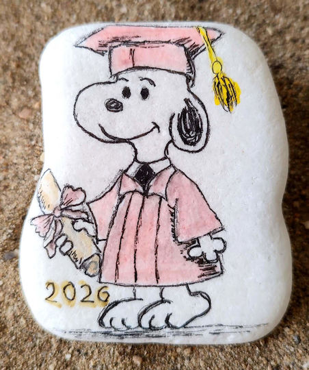 Πέτρα Ζωγραφισμένη Στο Χέρι "καλό Πτυχίο" Snoopy Ροζ