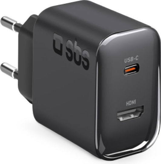 SBS Φορτιστής Χωρίς Καλώδιο με Θύρα USB-C 30W Power Delivery Μαύρος (TR1CHDMIPD30)