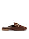 Leather Mules with Heel in Brown Colour