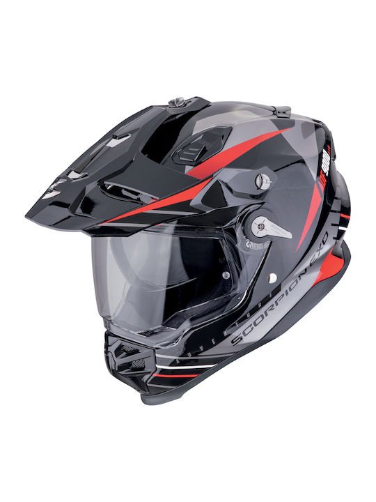 Scorpion ADF-9000 Air Black-Silver-Red Motorcycle Helmet On-Off ECE 22.06 1600 Gr with Sun Visor