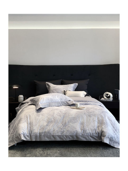 Set Huse Pentru Pilote Superdublă 220x240cm 2 Fețe De Pernă & 1 Cearceaf Argintiu