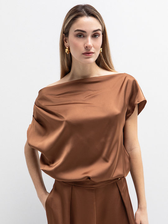 Toi&Moi Women's Satin Brown Blouse
