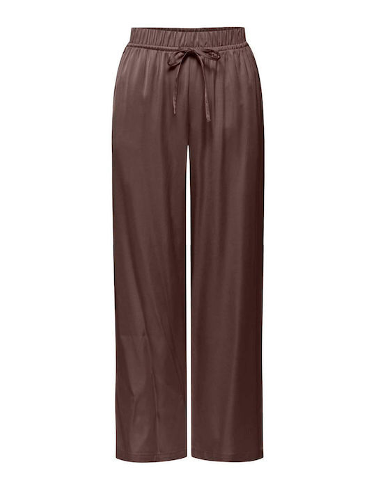 Only Women's Satin Trousers in Loose Fit Brown