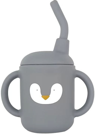 Queen Mother Baby & Toddler Cup with Handles and Straw Penguin made of Silicone Gray 160ml