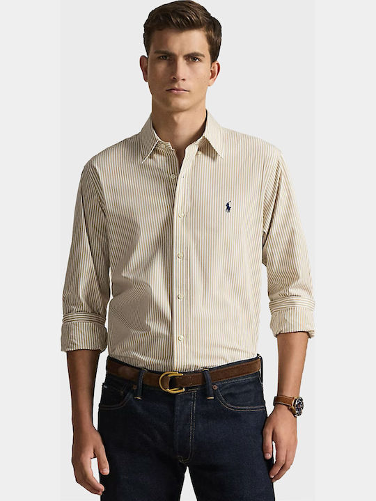 Shirt Long Sleeve Cotton Striped Beige