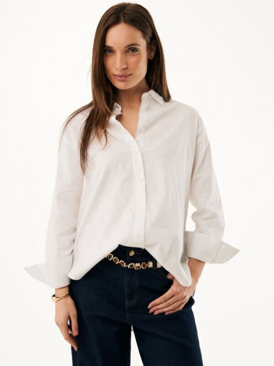Long Sleeve Women's Linen Shirt White