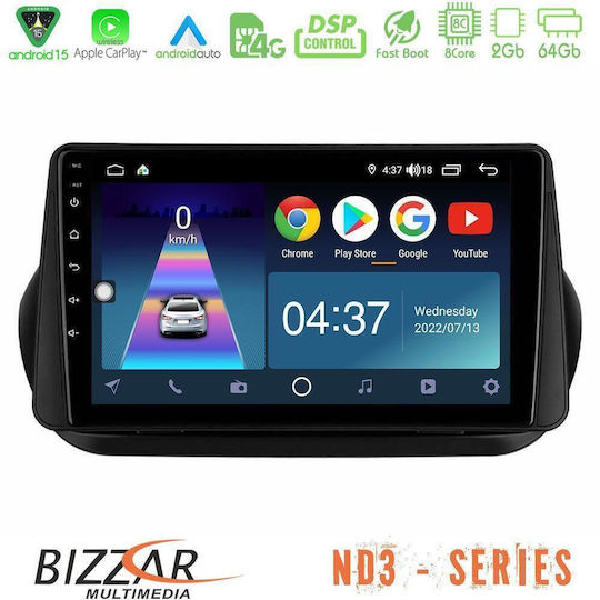 Bizzar Car Audio System for Peugeot Bipper Fiat Fiorino 2008-2018 Bluetooth USB Wi-Fi GPS Apple CarPlay Android Auto with 10 Inch Touch Screen