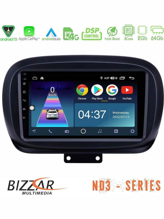 Bizzar Car Audio System for Fiat 500X 2015-2020 with Touch Screen 9" Bluetooth USB Wi-Fi GPS Apple CarPlay Android Auto