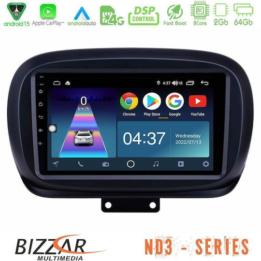 Bizzar Car Audio System for Fiat 500X 2015-2020 with Touch Screen 9" Bluetooth USB Wi-Fi GPS Apple CarPlay Android Auto