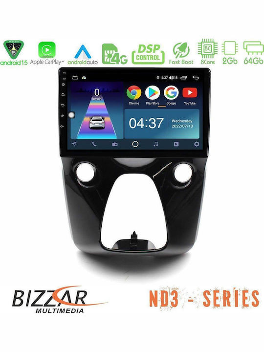 Bizzar Car Audio System for Peugeot 108 Toyota Aygo Citroen C1 2014-2021 Bluetooth USB Wi-Fi GPS Apple CarPlay Android Auto with 10" Touch Screen