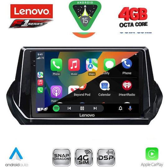 Lenovo Ηχοσύστημα Αυτοκινήτου για Peugeot 208 2021-2026 (Bluetooth/USB/WiFi/GPS/Apple-Carplay/Android-Auto) με Οθόνη Αφής 9"