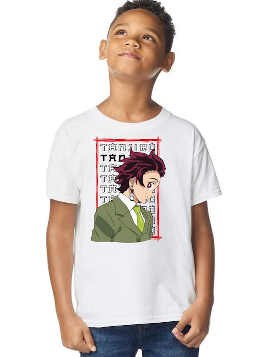 Kinderoberteile T-Shirts Weiß Tanjiro Kamado im modernen Anzug