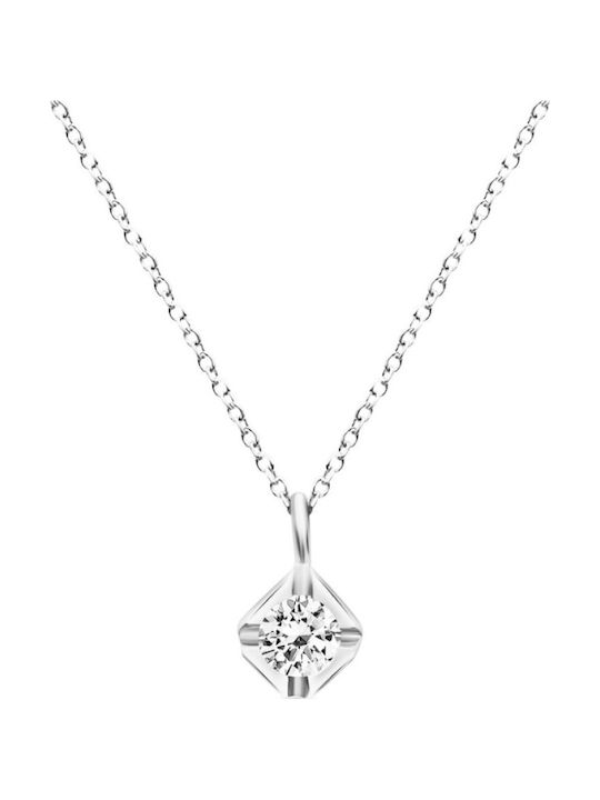 Chrilia Necklace Solitaire Made of 9K White Gold with Zircon