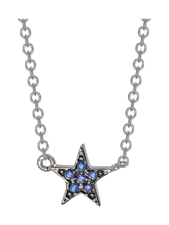 Kiriakos Gofas Halskette mit Stern-Design aus Weißgold 9K Blau