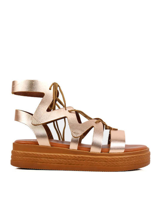 Медни Lace Up Кожени Flatforms С Връзки