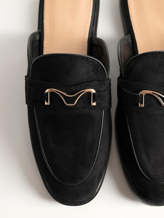 Flat Suede Mules In Black Colour